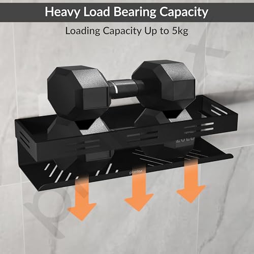 Image of Plantex Self Adhesive Bathroom Shelf /Bathroom Organizer Without Drill /Stainless Steel Kitchen Wall Rack Shelf-Pack of 1 (12 x 4 Inch - Black)