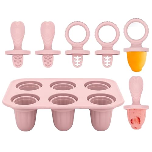 Aonveki Eisformen Silikon für Kinder 6 Mulden Mini Baby Eisformen Eis am Stiel mit Beißring Stiel für Kleine Hände BPA-Frei Eisförmchen Selber Machen Dessertform