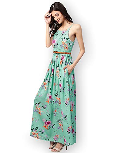 Image of Zima Leto Women's Green Floral Strappy Maxi Dress
