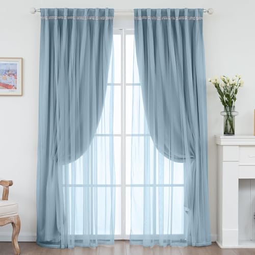 La Mejor Selección de Cortina azul , listamos los 10 mejores. 43 BRIGHTSHEER - Cortinas blackout de doble capa, oscurece un 95 %, 2 paneles, panel traslúcido, para recámara, sala de estar, comedor, 132 x 213.36 cm, azul cielo