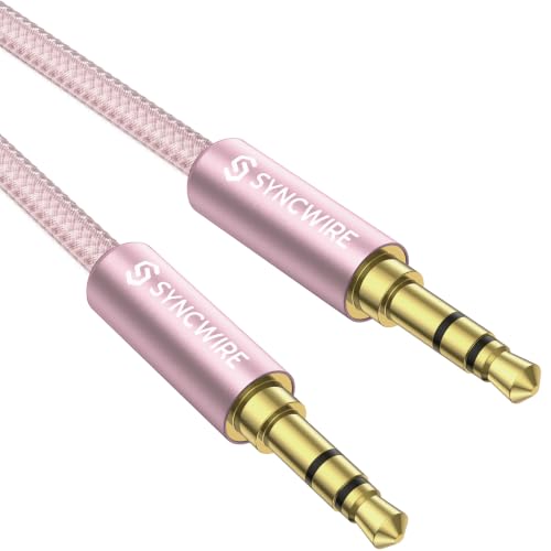 Image of SYNCWIRE 3.5mm Nylon Braided Aux Cord (3.3ft /1m,Hi-Fi Sound), Auxiliary Input Male to Male Audio Cable for Headphones, Car, Home Stereos, Speaker, iPhone, iPad, iPod, Echo & More - Pink