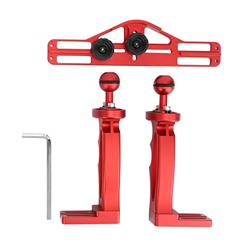 Yuecoom All Metal Dual Handheld Hand Grip Diving Flashlight Bracket Underwater Sports Camera Holder Stabilizer for Strong Light Flash Equipment(Red)