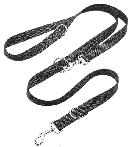 Guinzaglio regolabile da 3 metri, con 2 moschettoni, guinzaglio ispessito, doppio guinzaglio, guinzaglio a mano libera, guinzaglio in nylon, nero