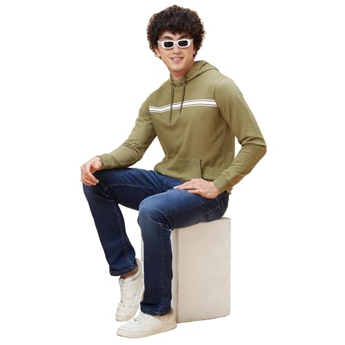 Image of Being Human Olive Regular Fit Long Sleeves Men's Hoodie Clothing