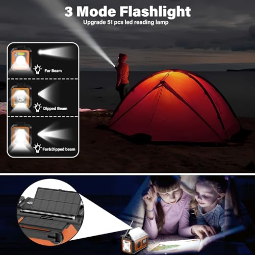 44400mWh/12000mAh Emergency Weather Radio, Hand Crank Radio Solar Radio Portable AM/FM/NOAA Radio with 2 Solar Panels 3 Charging Methods SOS Alarm 3 Mode Flashlight Phone Charger Compass Reading Lamp - Image 5