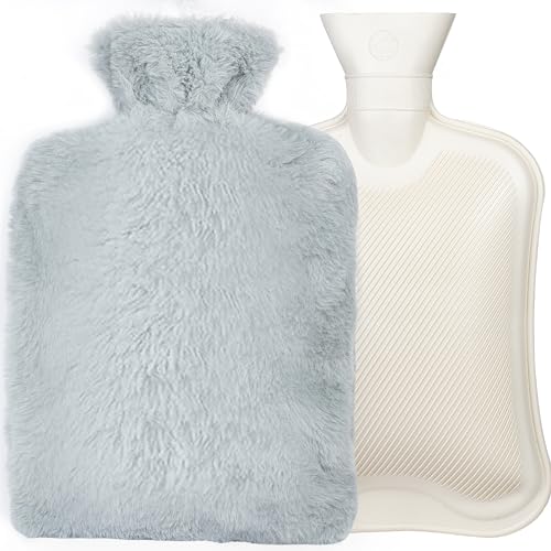 Bolsa de Agua Caliente 2L Botella de Agua Caliente de Goma con Suave Felpa Funda Bolsa Térmica para...