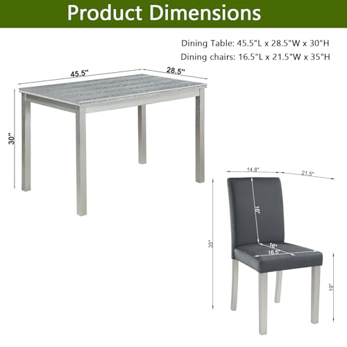 Image of KEIKI 5-Piece Standard Height Dining Table Set with Rectangular Table and 4 Upholstered Chair, for 4 Person, Crystal Decoration Wooden Table Set, Easy Assembly, for Kitchen, Dining Room, Silver Grey