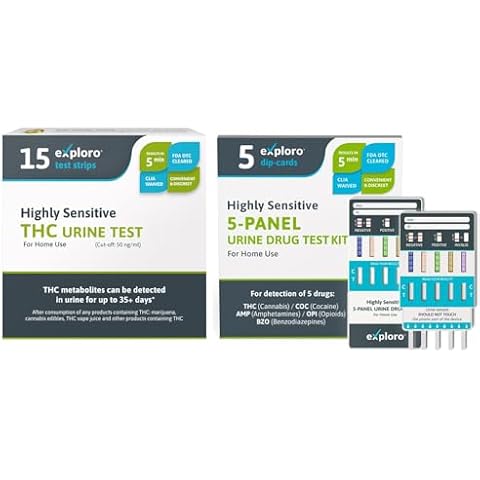 15-Pack Exploro Highly Sensitive at Home Marijuana Drug Test Kit,THC Tests for Home 50 ng/ml+5-Pack 5-Panel Urine Instant Drug Test Kit for 5 Drugs, THC [50], COC [300], OPI [2000], AMP 1000, BZO 300 Cover