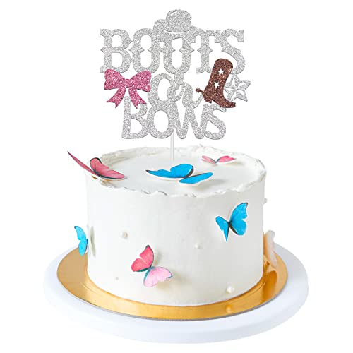 Silver Glitter Boots Or Bows Cake Topper, Gender Reveal Cake Topper, Baby Shower Cake Decor, Boy Or Girl Party Decorations #TOP7