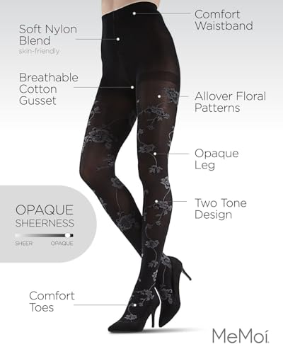 Image of MeMoi Women's Wild Floral Opaque Nylon Tights