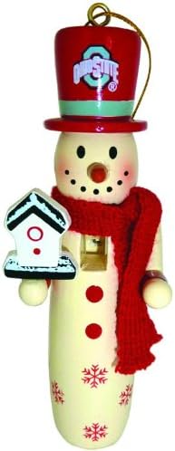6 NCAA Ohio State University Buckeyes Wooden Snowman Christmas Ornaments 6"