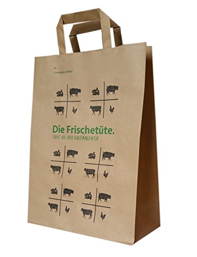 250 Papiertragetaschen in braun 26+12x35 cm - mit Druck " Die Frischetüte"