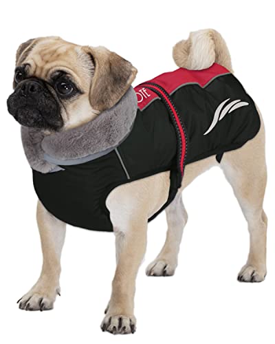 Dociote Hundemantel - reflektierende & wasserdichte Winterjacke mit Bauchschutz Hundejacke Fleece gefüttert Wintermantel für kleine mittelgroße Hunde Rot XL Cover