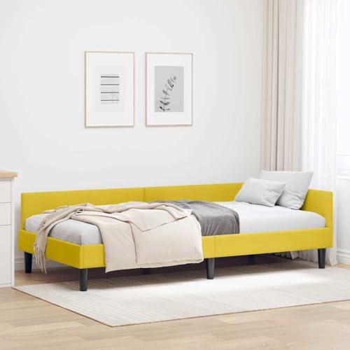 HOMEELIKE Gelbes Bettgestell 80x200 cm Mit Atmungsaktivem Stoffbezug und Verstellbarem Kopfteil Fur Modernes Schlafzimmer
