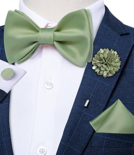Image of DiBanGu Solid Color Bow Ties for Men Formal Satin Self Tied Bowtie with Lapel Pin Pocket Square Cufflinks for Wedding Party