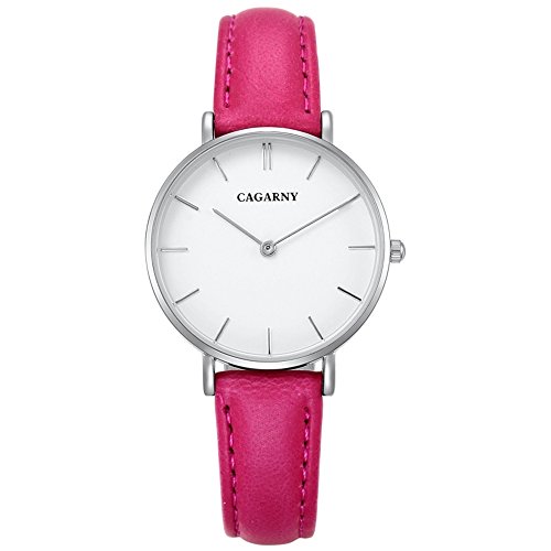 Preisvergleich Produktbild Beixi 6872 Überlebende Regenmantel rundes Zifferblatt Quarzwerk Legierung Silbergehäuse Mode Quarzuhren mit Lederband (Farbe : Magenta)