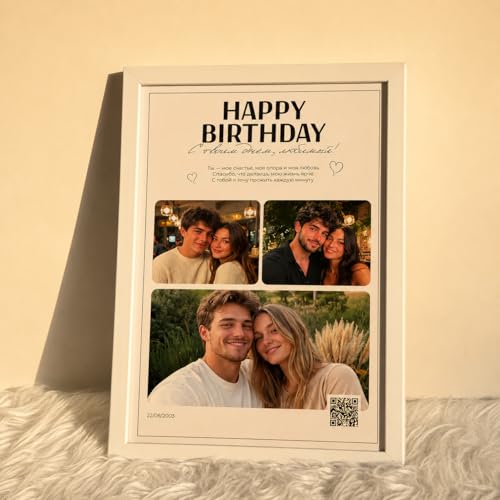 Image of Customized Birthday Photo Frame for Couples with Photos & Song QR Code | Romantic Gift Frame for Him & Her