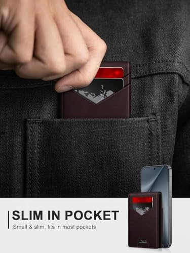Image of Contacts Slim Leather Bifold for Men | RFID Blocking Card Holder with ID Window | Holds 13-17 Cards, Large Cash Slot | Thin Minimalist Front Pocket Design | Gift for Men (Brown)