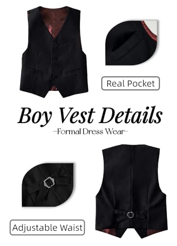 Image of YuanLu Toddler Boys Formal Suits Set,Vest Pants Dress Shirt and Tie for Kids Boy Wedding Ring Bearer Oufit