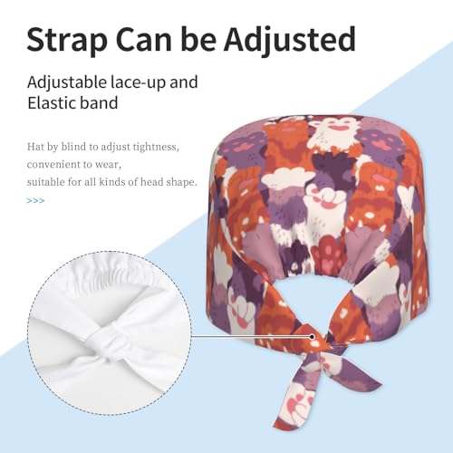 Image of Working Cap Scrub Cap with Sweatband Adjustable Unisex Women Tie Back Hat Nurse Surgical Caps