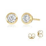 La Joya 1/6 CT TW Lab Created Diamond Stud Earrings for Women | 10K Yellow Gold Bezel Set Diamond Earring Studs | Includes Online Verifiable Certificate | Dazzling Lab Diamond Jewelry for Gifting