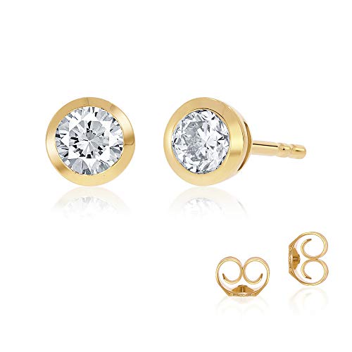 Bezel Set Lab Grown Diamond Stud Earrings for Women and Men | 1/6-3 1/4 CT. TW. Diamond Earrings | Real 14K White and Yellow Gold | Certified GH VS-SI Diamonds