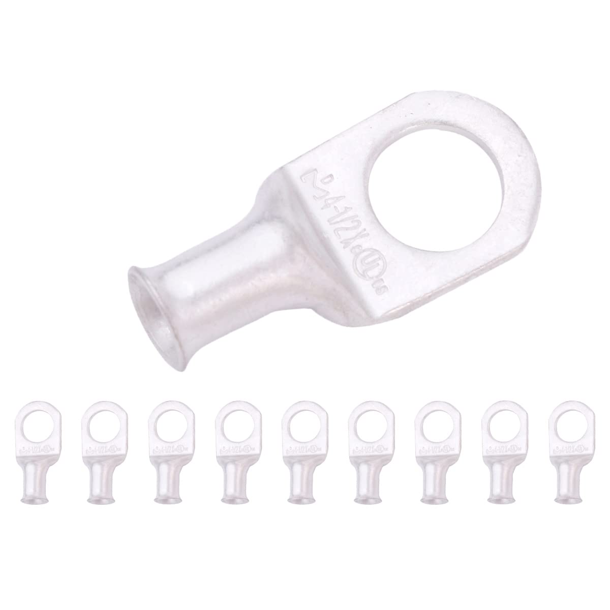 SELTERM 4 AWG (25 mm²) - 1/2" (M12) ⌀ Hole UL Marine Grade Wire Lugs, Battery Cable Ends, Tinned Copper Eyelets, Tubular Ring Terminal Connectors [B44] - 10 Pack — image 1