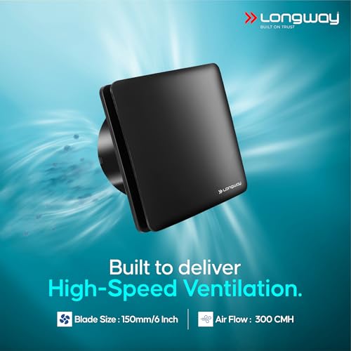 Image of LONGWAY FreshX 6 Inch 150 mm Energy Efficient Exhaust Fan | High Speed Powerful Motor | Noiseless Operation & Easy to Clean | Suitable for Bathroom, Kitchen, Office | 2 Years Warranty (Black)