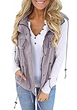 Tutorutor Women's Military Safari Utility Drawstring Lightweight Vest Jacket With Pocket (Medium, Gray)