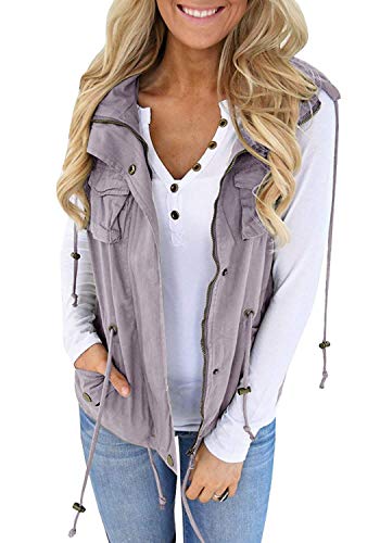 Tutorutor Womens Military Safari Camo Vest Utility Lightweight Sleeveless Hooded Drawstring Jackets with Pockets