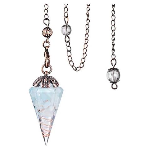 CrystalTears Aquamarine Reiki Healing Crystal Pendulum Vintage Hexagonal Natural Gemstone Crystal Point Pendant Pendulum for Dowsing Scrying Divination Meditation Wicca Cover