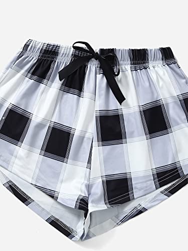 GORGLITTER Women's 3 Piece Plaid Pajama Shorts Elastic Waist Cute Pj Sleep Lounge Shorts4
