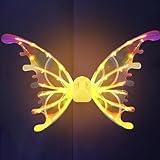 Electric LED Light Up Fairy Wings, Sparkling Elf Angel Costume with Music for Kids Girls Women Pets (Yellow)
