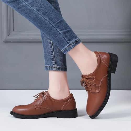 Image of Oxford Shoes for Women Black Formal Lace up Flats Dress Saddle Work Office Ladies Business Casual Dressy Shoes