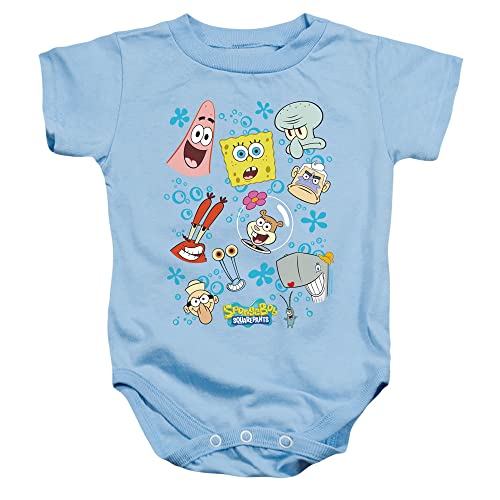 Popfunk Spongebob Character Faces Unisex Infant Snap Suit for Baby - 12 Months - Light Blue