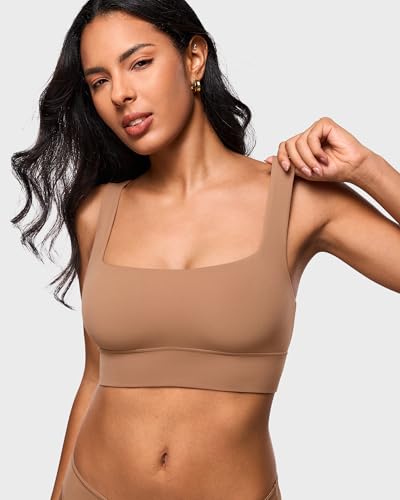 Image of INLYRIC Women's Inbarely Outwear Longline Square Neck Bralette Supportive Unlined No Underwire Yoga Sports Bra