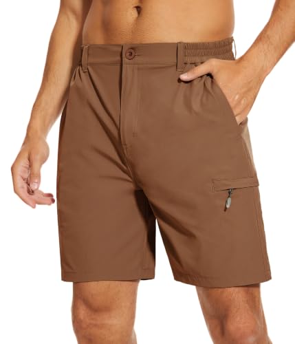 NATUVENIX Hiking Shorts Men, Quick-Dry Fishing Shorts for Men Lightweight Stretch Work Shorts Causal Travel Brown