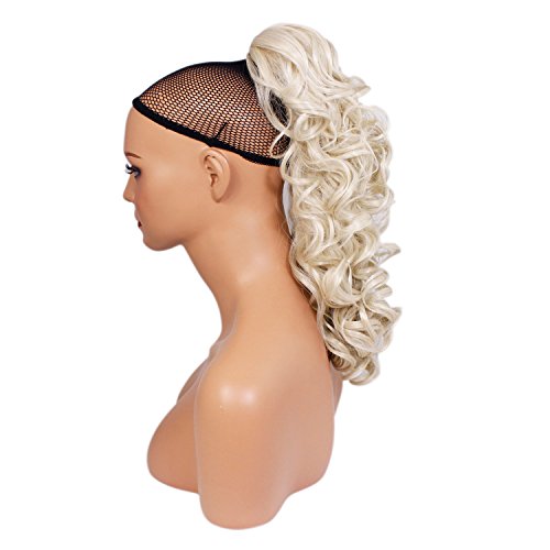 Elegant Hair - 17" PONYTAIL Clip in Hair Piece CURLY Platinum Blonde #16/60 REVERSIBLE Claw Clip 220g