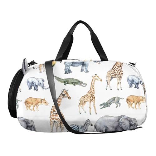 Duffle Bag for Boys or Girls with Shoes Compartment, African Animals Pattern Sports Travel Bag Overnight2