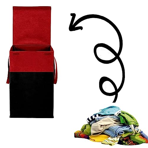 Image of 75L Non Woven Printed Rectangular Foldable Laundry Bag | Clothes Storage Organiser With Lid And Side Handle | Utility Basket For Bedroom Hostel Space Saving Design | Red & Black