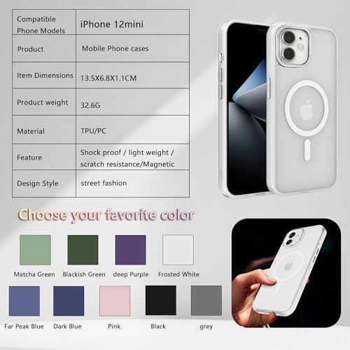 Image of Magnetic iPhone 12mini case,Compatible with Magsafe, Military-Grade Protection,Slim Translucent Matte Shockproof with Anti-Scratch Anti-Fingerprint Phone Cover (Frosted White, iPhone 12mini)