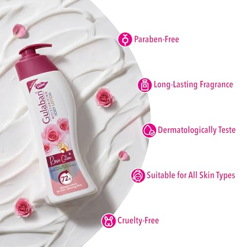 Image of Dabur Gulabari Moisturizing Body Lotion - 400 ml | For Men & Women | Dry Skin Care | With 100% Organic Rose Oil & Shea Butter | Dermatologically Tested | Paraben Free | 72 Hour Moisturisation