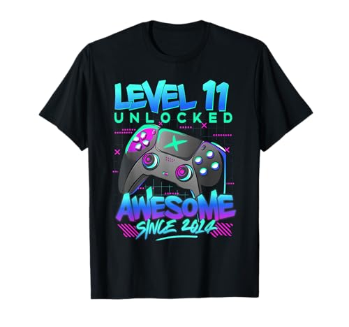Level 11 Unlocked Awesome Since 2014 11th Birthday Gaming Bo T-Shirt