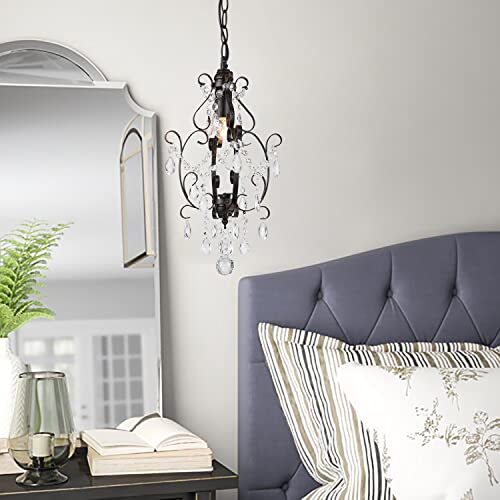Riomasee Plug In Chandelier Mini Bronze Crystal Chandelier 1 Light Chandelier Crystal Iron Ceiling Light Fixtures For Bathroom,Bedroom,Dining Room #TOP4