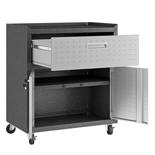Image of Manhattan Comfort Fortress Collection Modern Designed Mobile Storage Garage Cabinet Great For Tools and Supplies, Stainless Steel