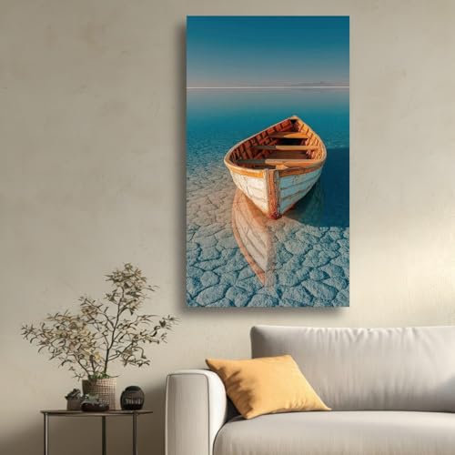 Cuadro de lago para espacios pequeños: lienzo de barco antiguo sin marco 21x30 2