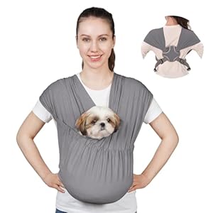 Supet Dog Sling Carrier for Small Pets, Hands Free Cat Sling, Reducing Back Neck Pain Anti-Anxiety Puppy Front, Adjustable Soft Dog Carrying (Grey, Regular)