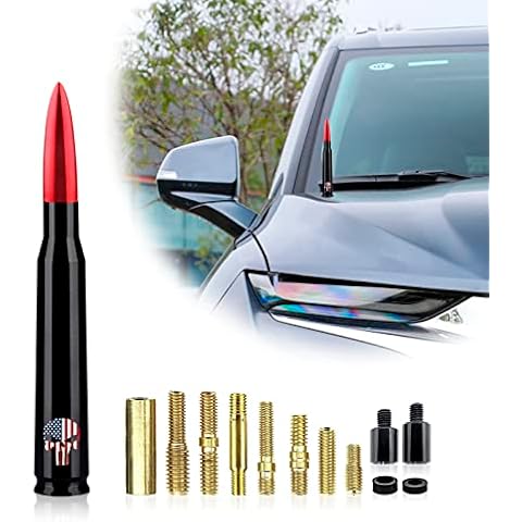 Ajxn 1 PC Car Truck Bullet Antenna, Skull Design Short Antennas, Antenna Replacement Compatible with Ford F150 Wrangler Jeep Chevrolet (Red) Cover