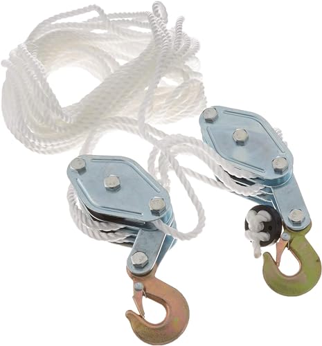 Heavy-duty Block and Tackle Pulley System, 4000LBS Breaking Strength, 65.6ft Rope Hoist with 2PCS 7.9ft Lift Sling for Construction Warehouse Hunting Deer Lifting
