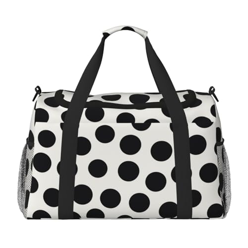 Black And White Dot Print Travel Duffle Bag - Foldable Personal Item Travel Bag for Women & Men,Carry-On Convertible Crossbody Tote Bags with Adjustable Shoulder Strap & Pockets 13x10.2x19.7 in